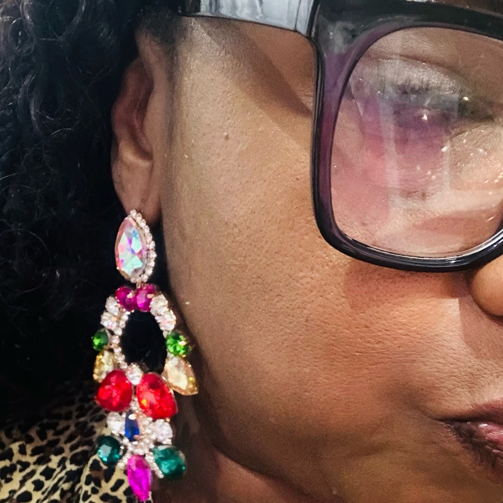 Multicolor Crystal Statement Earrings - image 3